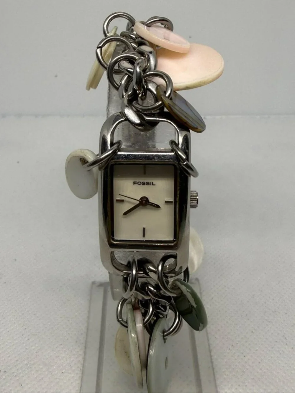Fossil F2 Women's Charm Bracelet Watch Stainless Steel Mother of Pearl Dial FS-1